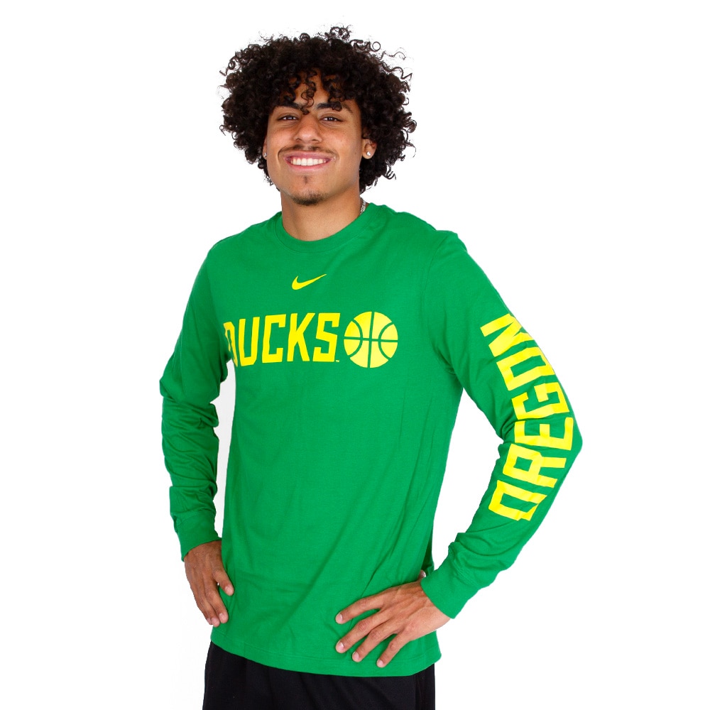 Ducks Spirit, Nike, Green, Long Sleeve, Cotton, Men, Basketball, Sleeve graphic, T-Shirt, 813671